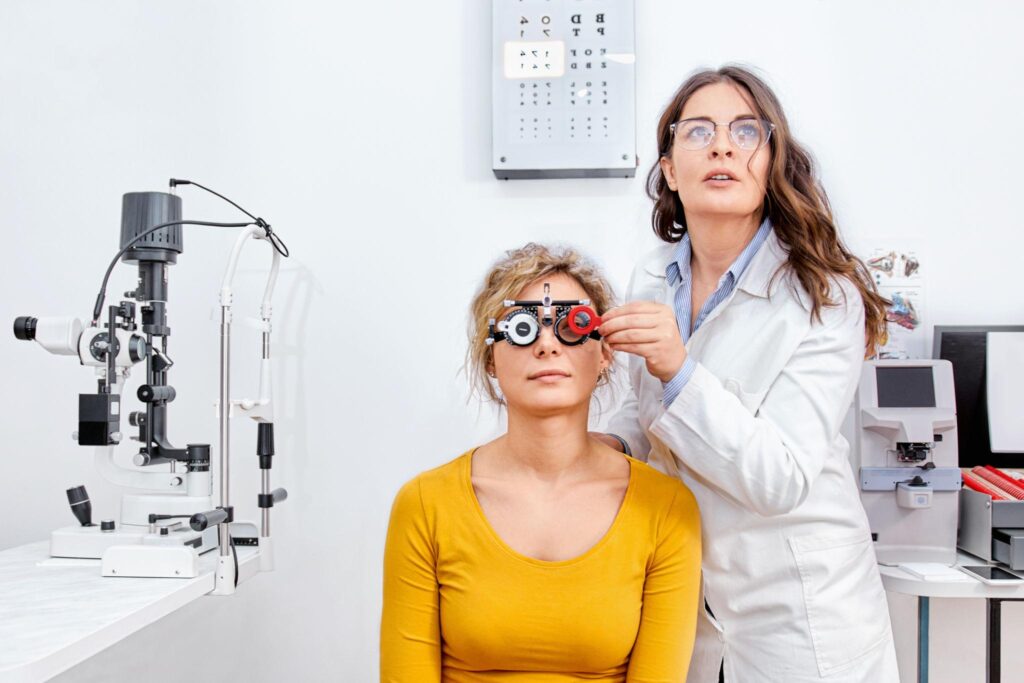 Eye test by an optometrist